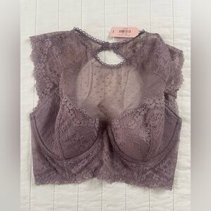 Dobreva Lace Bralette Bustier Bra Top in Rose Brown 34DD